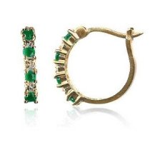 Vermeil (24kt Gold over Silver) Genuine Emerald and Genuine Diamond Accent Hoop Earrings