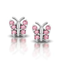 14k White Gold Pink Tourmaline Butterfly Earrings
