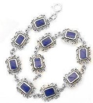 Victorian Filigree Blue Lapis Sterling Silver Bracelet
