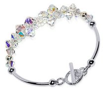 Sterling Silver Genuine Austrian Swarovski Crystal Womens Charm Bracelet 7.5" 